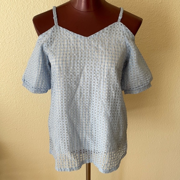 Yoco Blue Plaid Drop Shoulder Top size Small - Picture 3 of 5